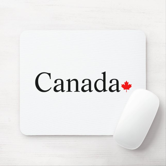 Canada typography with red maple leaf white mouse mat (With Mouse)