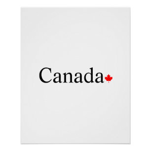 Canada typography with red maple leaf white poster