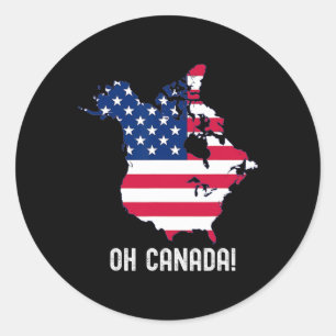 Canada Usa 51st State Map American Flag Usa Oh Can Classic Round Sticker