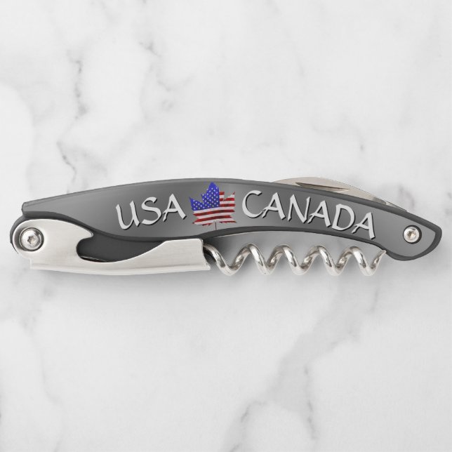 Canada / USA Corkscrew Custom Silver Bottle Opener (Front)