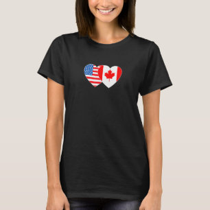 Canada & USA Flag Twin Heart for Canadian American T-Shirt