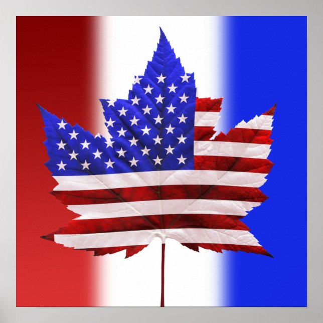 Canada USA Stickers American Canadian Flag Sticker Poster (Front)