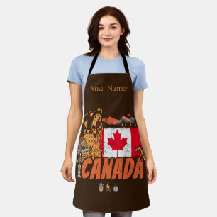 Canada Vintage Flag And Grizzly Bear Holiday Apron