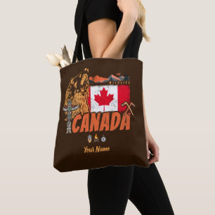Canada Vintage Flag And Grizzly Bear Holiday Tote Bag