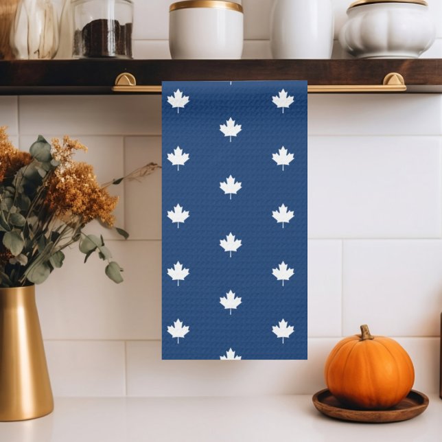 Canada White Maple Leaf on Blue Pattern Tea Towel (Creator Uploaded)