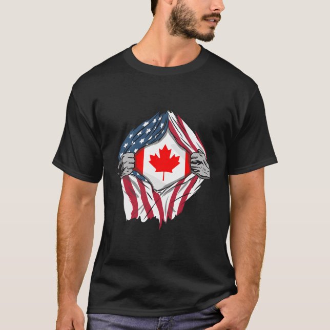 Canadian American Blood Inside Me Country Flags T-Shirt (Front)