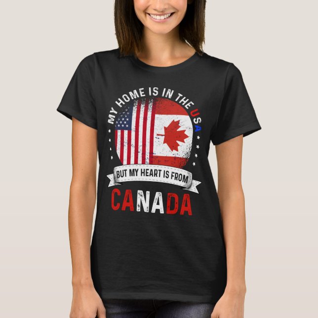 Canadian American Flag Canadian Roots USA Citizen T-Shirt (Front)