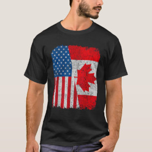 Canadian American Flag Half USA Canada Root Proud T-Shirt