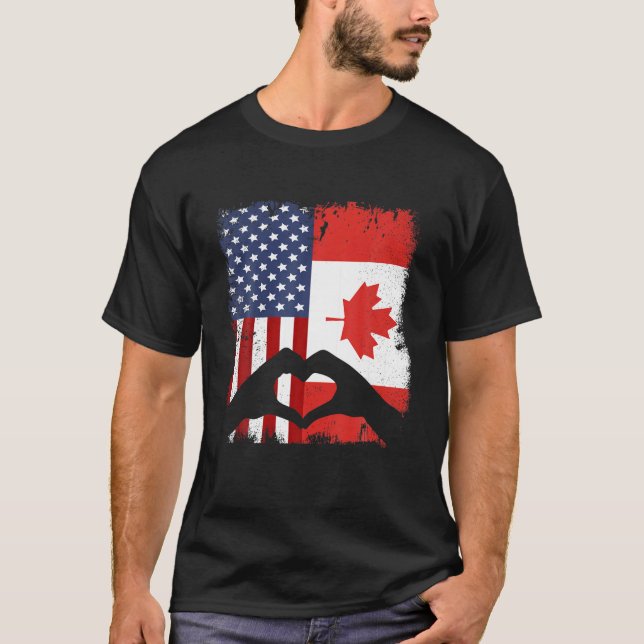 Canadian American Flag Patriotic Lover Pride Ameri T-Shirt (Front)