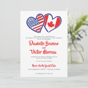 Canadian American Heart Flags Wedding Invitation