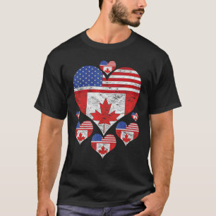 Canadian American Us Flag Maple Leaf Hearts Love C T-Shirt