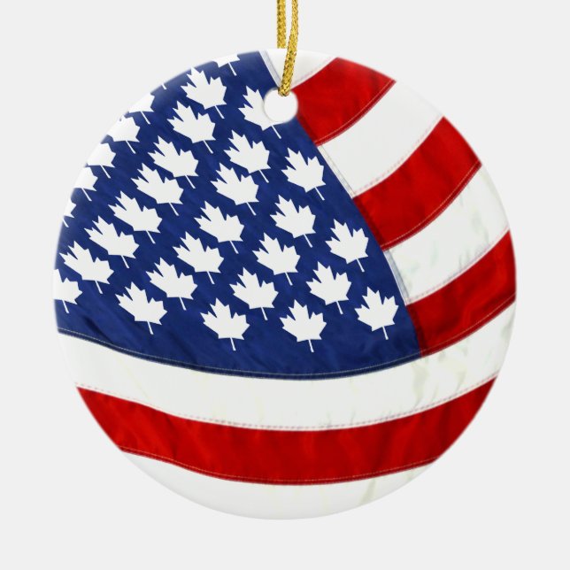 Canadian / American Waving Flag Ceramic Tree Decoration (Front)
