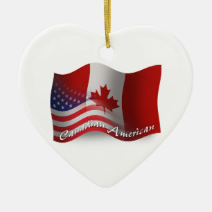 Canadian-American Waving Flag Ceramic Tree Decoration