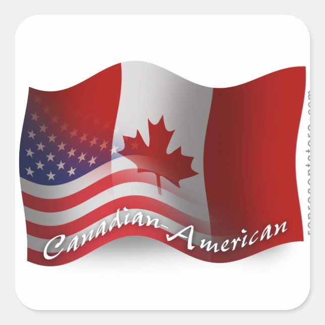 Canadian-American Waving Flag Square Sticker (Front)