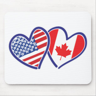 Canadian and America Flag Hearts Mouse Mat