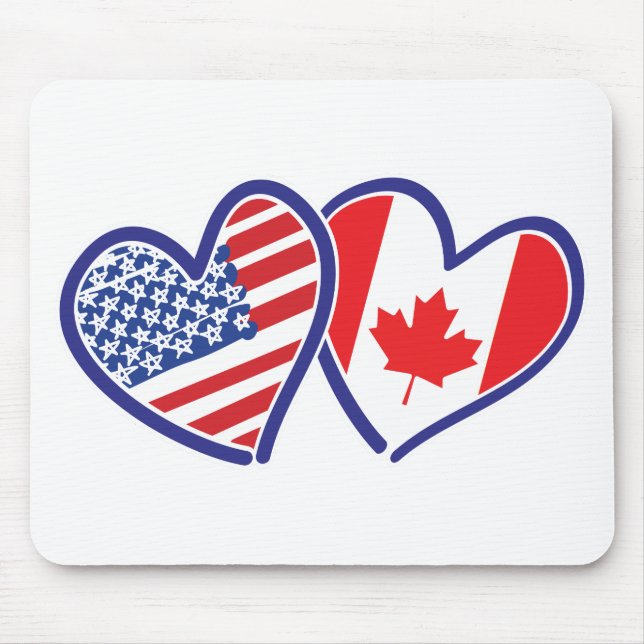 Canadian and America Flag Hearts Mouse Mat (Front)