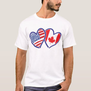 Canadian and America Flag Hearts T-Shirt