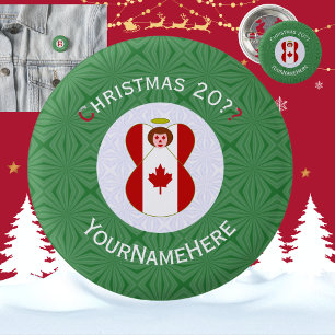 Canadian Angel Christmas Flag Personalised  3 Cm Round Badge