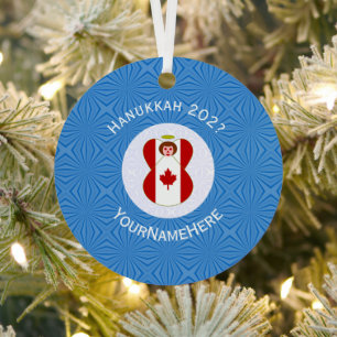 Canadian Angel Hanukkah Flag Personalised Metal Tree Decoration