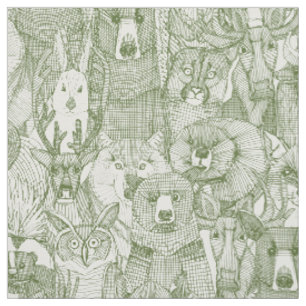 canadian animals dark olive white fabric
