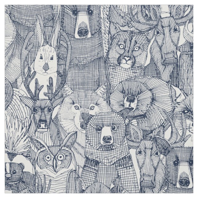 canadian animals navy white fabric (Swatch)