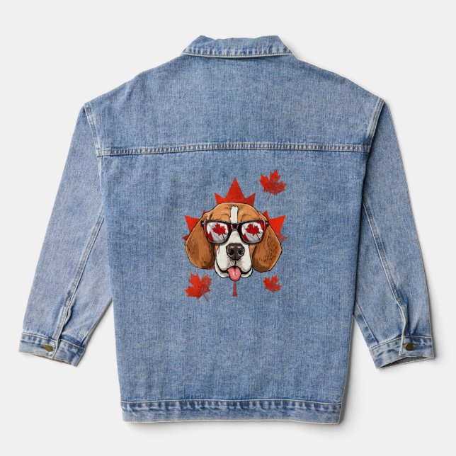 Canadian Beagle Dog Maple Leaf Patriotic Canada Fl Denim Jacket (Back)