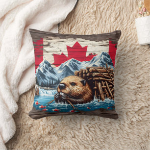 Canadian Beaver Building Its Lodge by Water Cushion