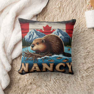 Canadian Beaver Builds Nest Near Mountain Lake Cushion