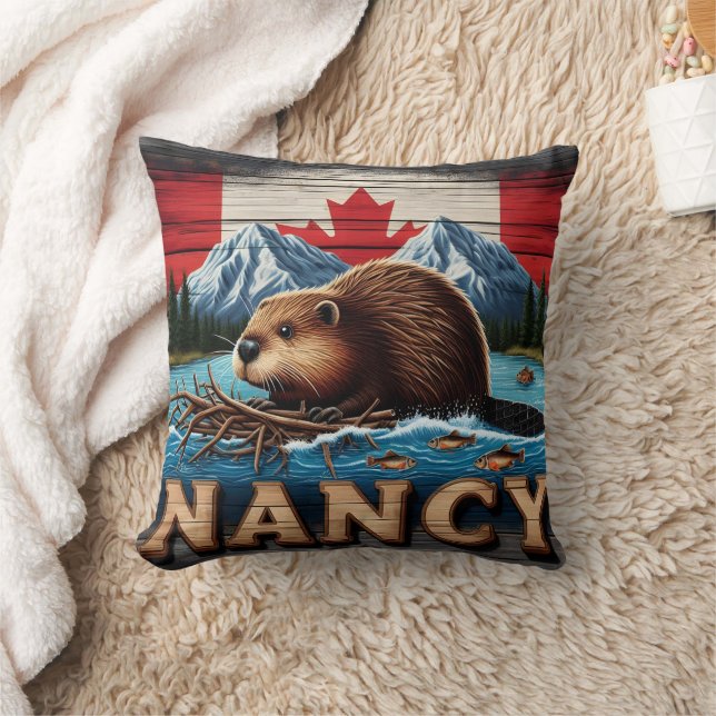 Canadian Beaver Builds Nest Near Mountain Lake Cushion (Blanket)