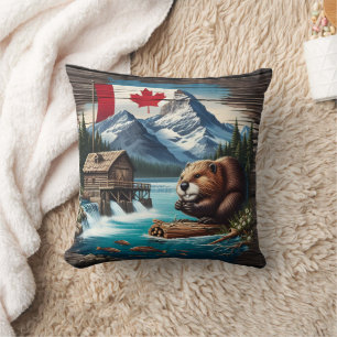 Canadian Beaver by Mountain Lake During Day Cushion