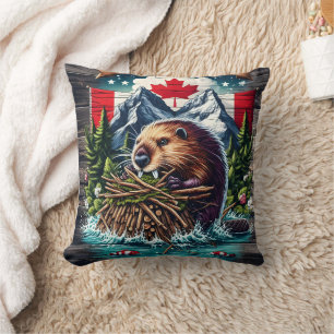 Canadian Beaver by Snowy Peaks Cushion