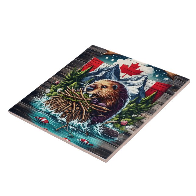 Canadian Beaver by Snowy Peaks Tile (Side)