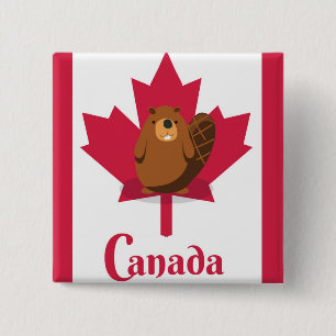 Canadian beaver cartoon travel poster 15 cm square badge