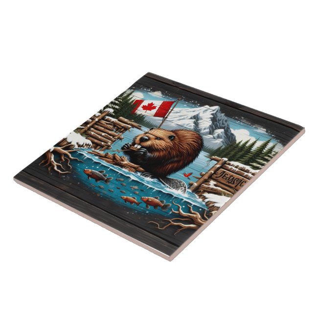 Canadian Beaver, Flag, Mountain, Ocean Tile (Side)