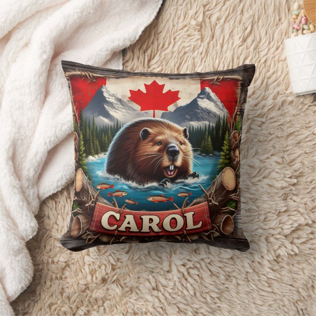 Canadian Beaver, Flag, Mountain View Cushion (Blanket)