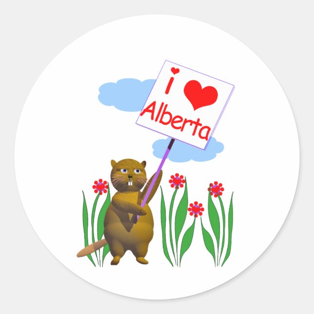 Canadian Beaver Loves Alberta Classic Round Sticker (Front)
