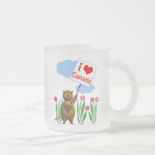 Canadian Beaver Loves Canada Frosted Glass Coffee Mug