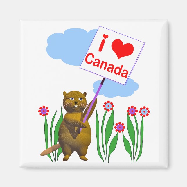 Canadian Beaver Loves Canada Magnet (Front)