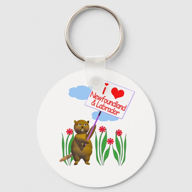 Canadian Beaver Loves Newfoundland, Labrador Key Ring (Front)