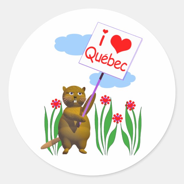 Canadian Beaver Loves Quebec Classic Round Sticker (Front)