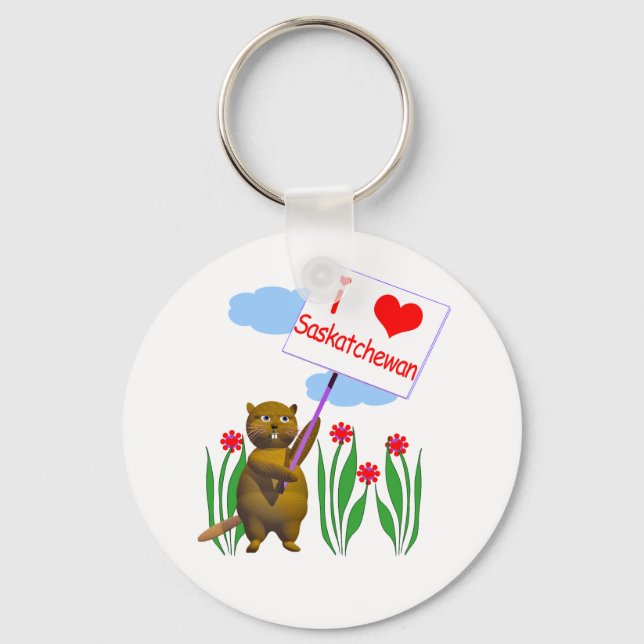 Canadian Beaver Loves Saskatchewan Key Ring (Front)