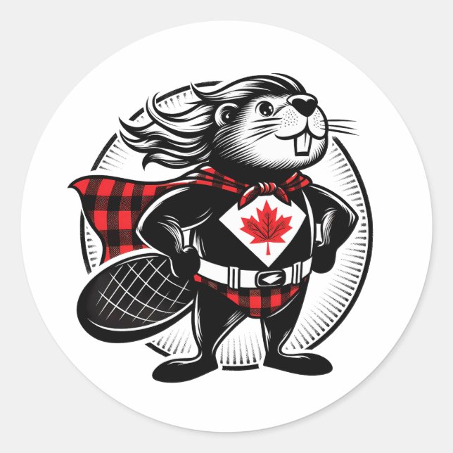 Canadian Beaver Lumberjack Buffalo Plaid Classic Round Sticker (Front)
