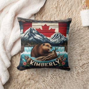 Canadian Beaver Near Waterfall in Kimberly Area Cushion