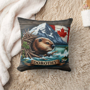 Canadian Beaver Near Waterfall in Kimberly Area Cushion