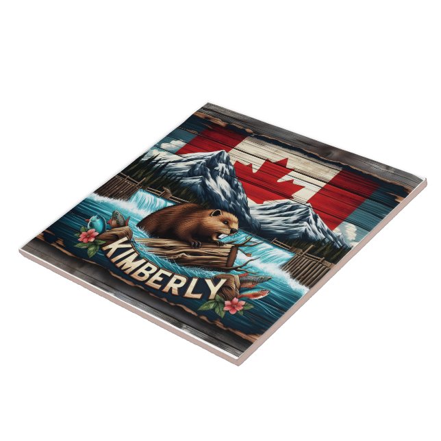 Canadian Beaver Near Waterfall in Kimberly Area Tile (Side)