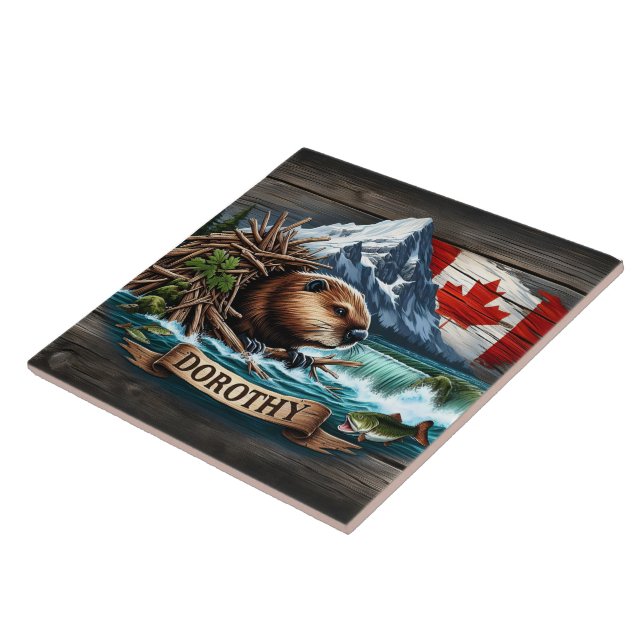 Canadian Beaver Near Waterfall in Kimberly Area Tile (Side)