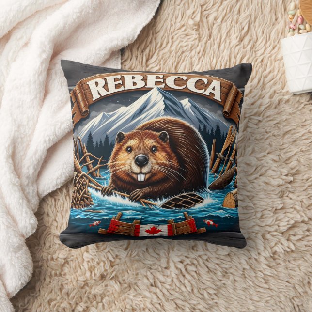 Canadian Beaver, Snow-Capped Mountain Cushion (Blanket)