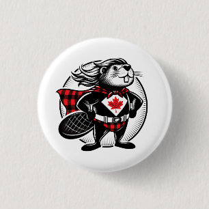 Canadian Beaver Superhero 3 Cm Round Badge