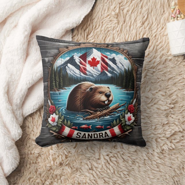 Canadian Beaver Swimming in Clear Mountain Lake Cushion (Blanket)