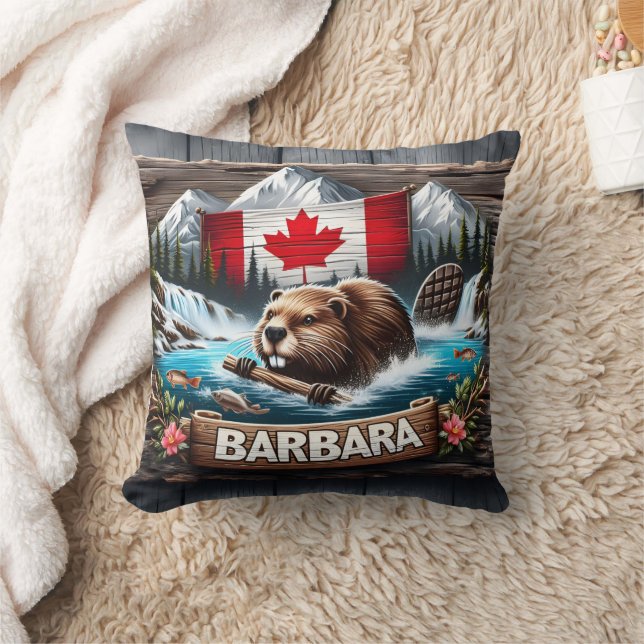 Canadian Beaver Swimming Near Mountain Stream Cushion (Blanket)
